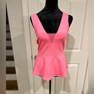 Express Pink Sleeveless Peplum Top with Deep V-Neck Size SP